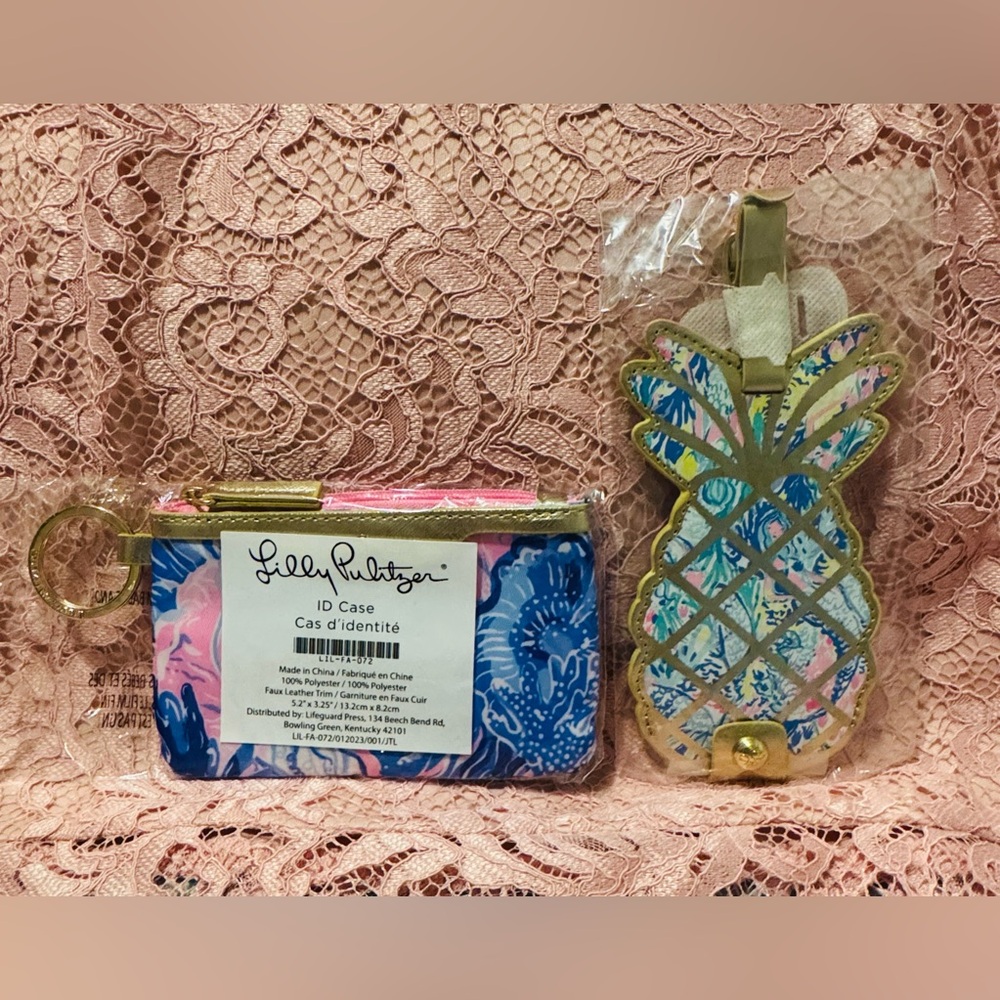 NEW Lilly Pulitzer ID Case and Pineapple Luggage Tag Set